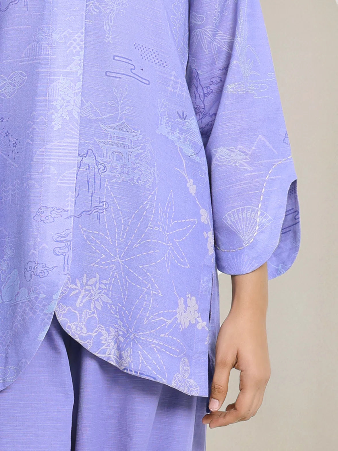 Edenrobe Lavender Printed Khaddar Suit Image 3
