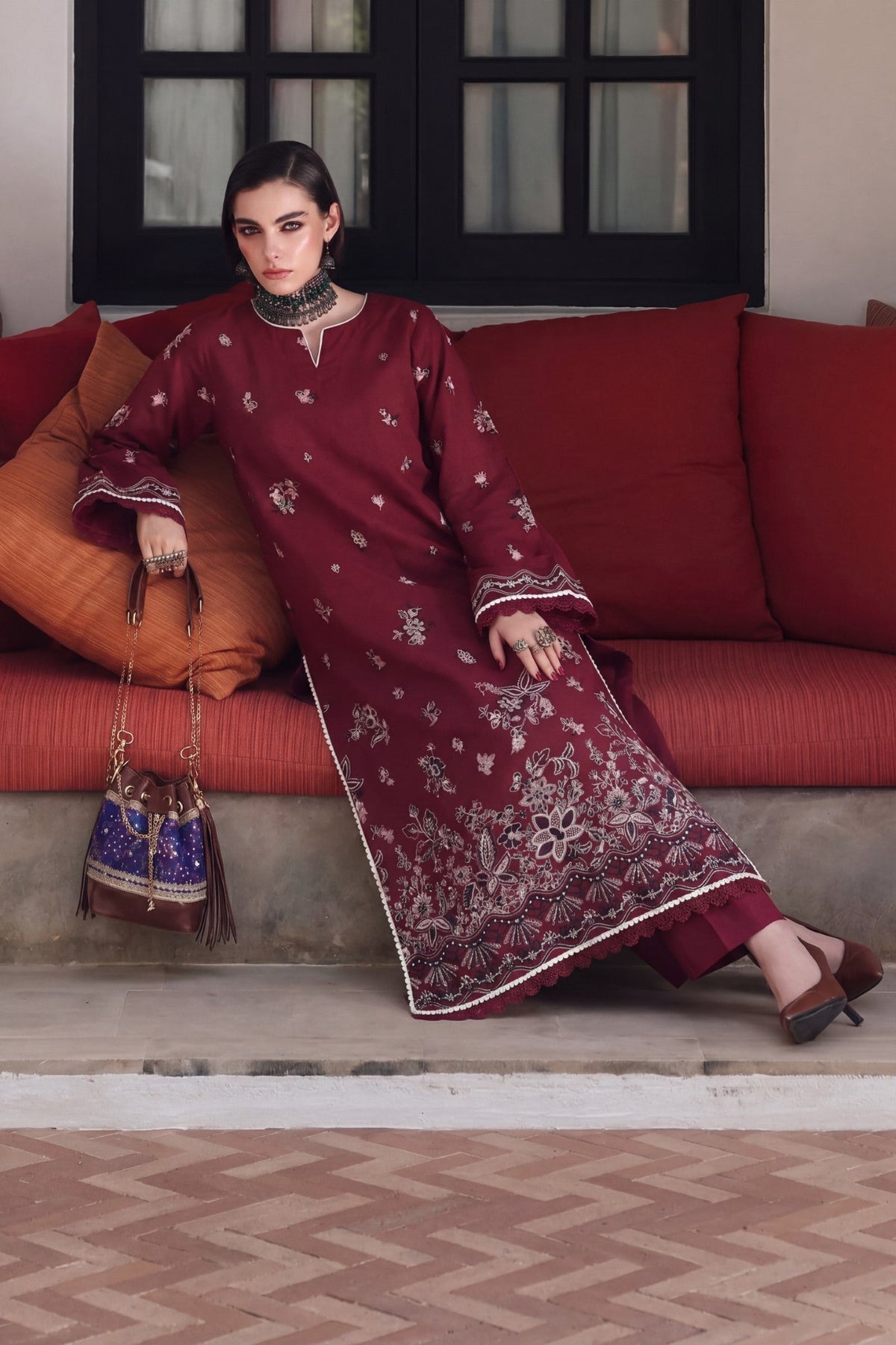 Safwa KEG-14 Olive Khaddar suit fabric