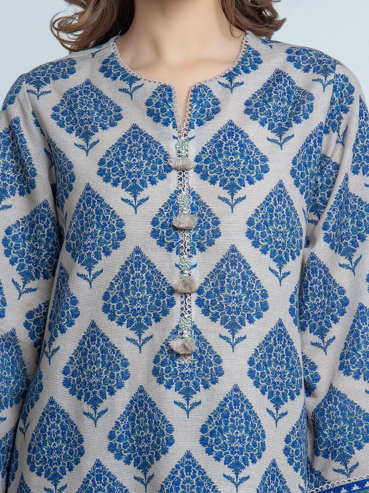 Edenrobe Ash Grey Printed Khaddar Suit Image 3