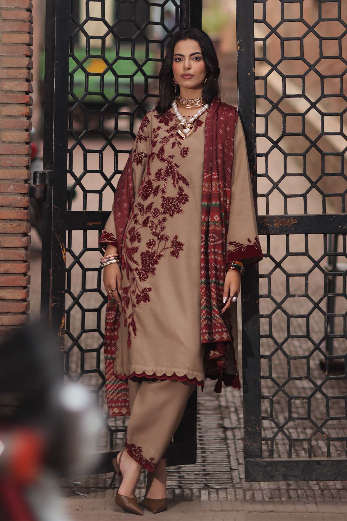 Peach leather 3-piece unstitched suit CSL6-02 – view 3