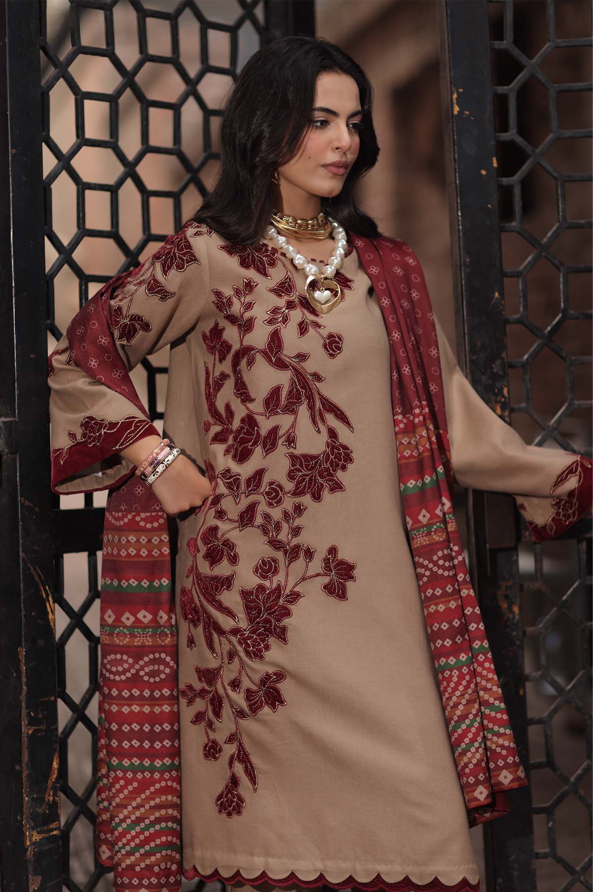 Peach leather 3-piece unstitched suit CSL6-02 – view 2