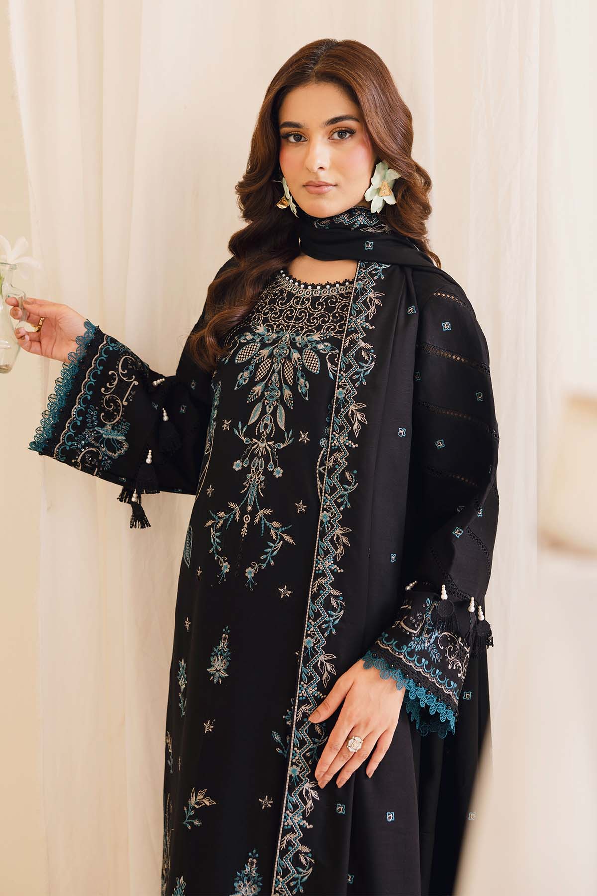 Peridot Cotray 596-B Unstitched 3-Piece Embroidered Slub Linen Suit - Al-Zafar Fabrics