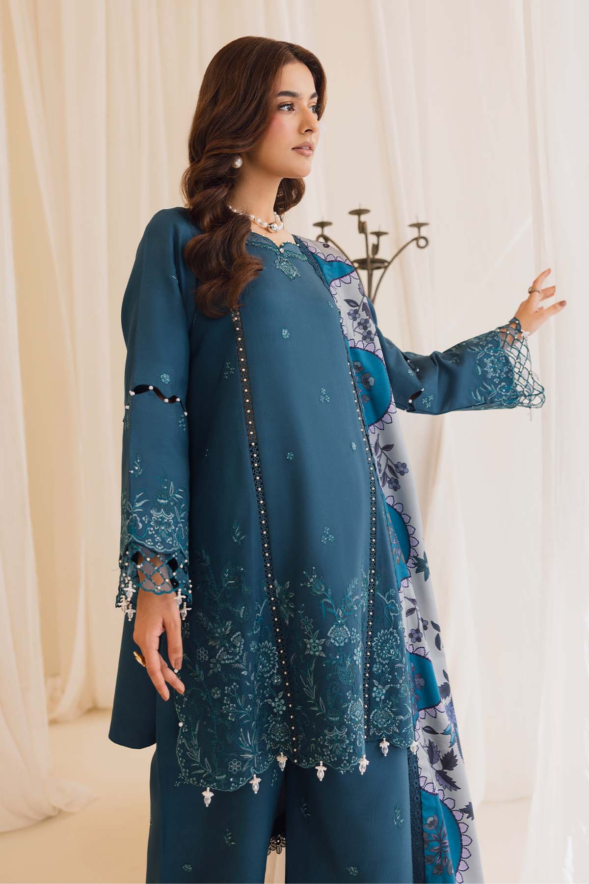 Peridot Cotray 595-A Unstitched 3-Piece Embroidered Slub Linen Suit - Al-Zafar Fabrics