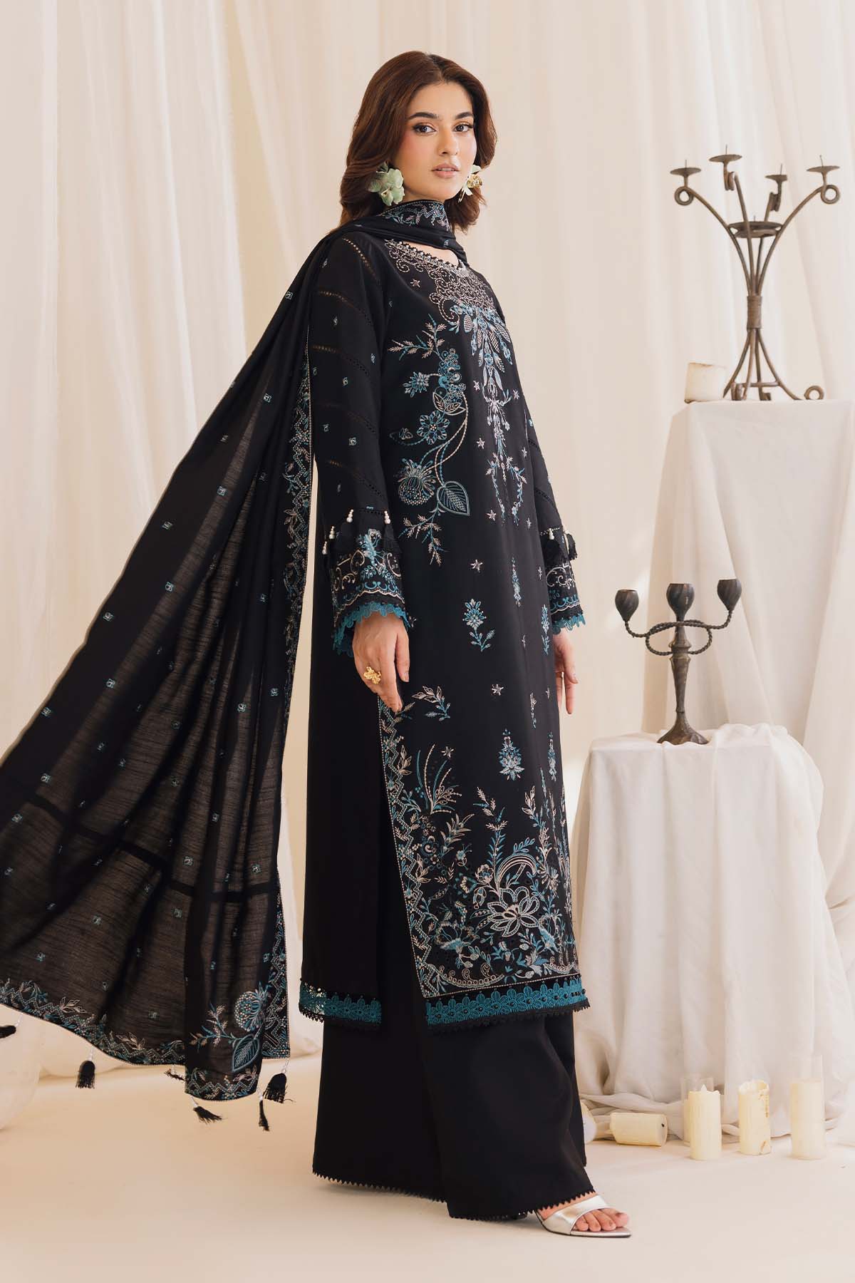 Peridot Cotray 596-B Unstitched 3-Piece Embroidered Slub Linen Suit - Al-Zafar Fabrics