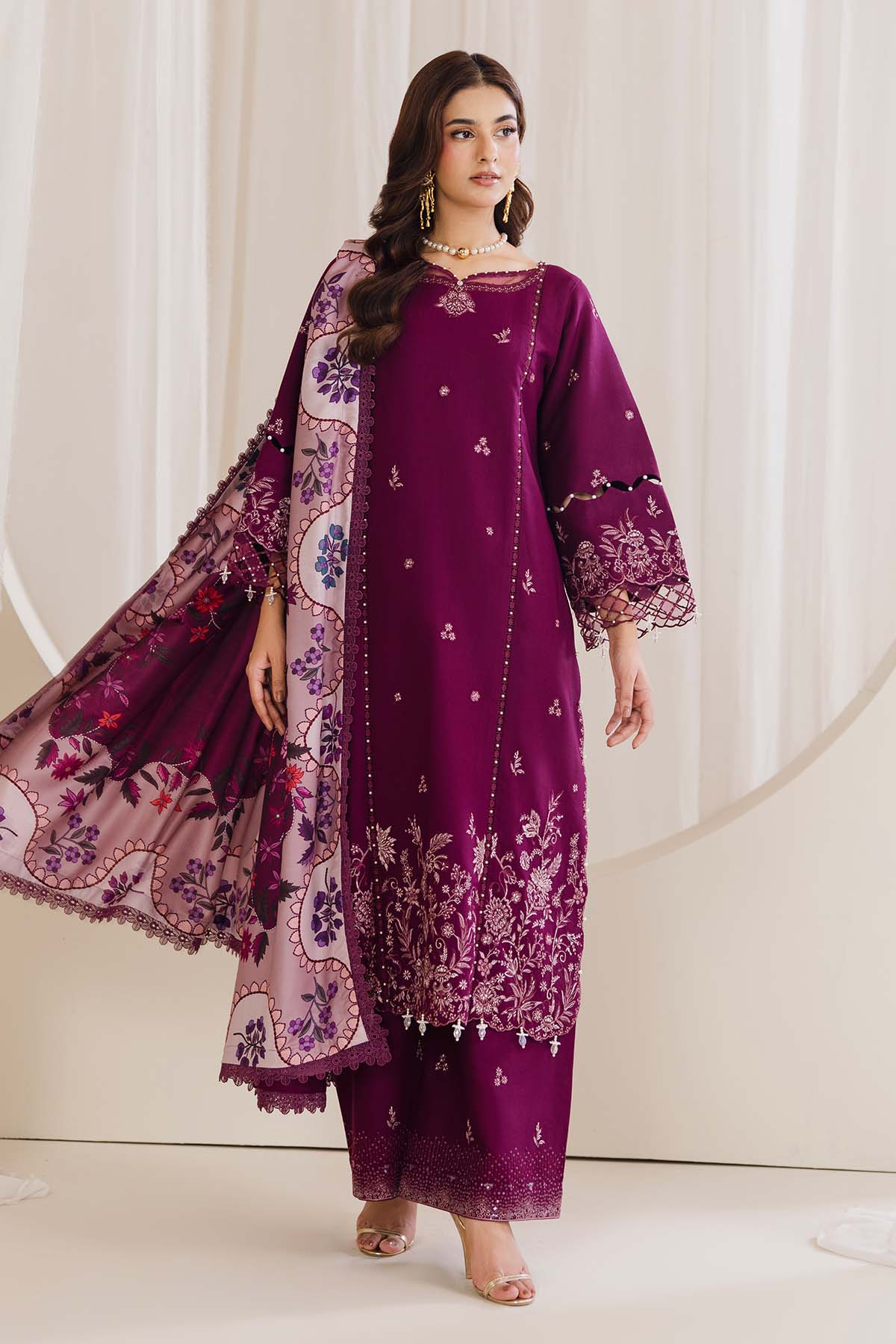 Peridot Cotray 595-B Unstitched 3-Piece Embroidered Slub Linen Suit - Al-Zafar Fabrics