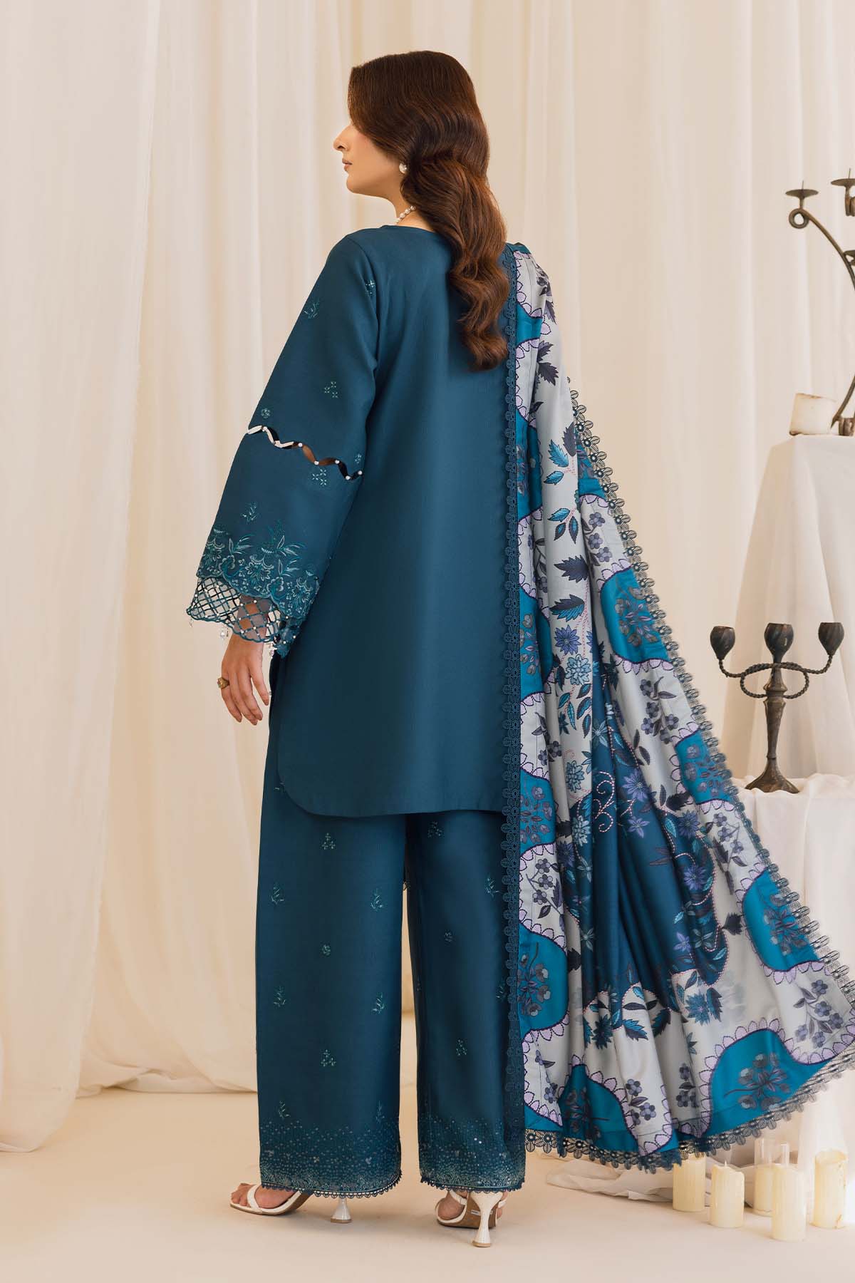Peridot Cotray 595-A Unstitched 3-Piece Embroidered Slub Linen Suit - Al-Zafar Fabrics