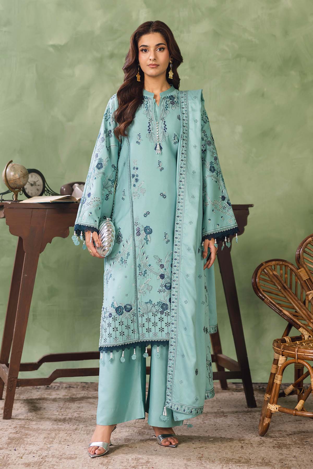 Peridot Cotray 593-B Unstitched 3-Piece Embroidered Cotray Suit - Al-Zafar Fabrics