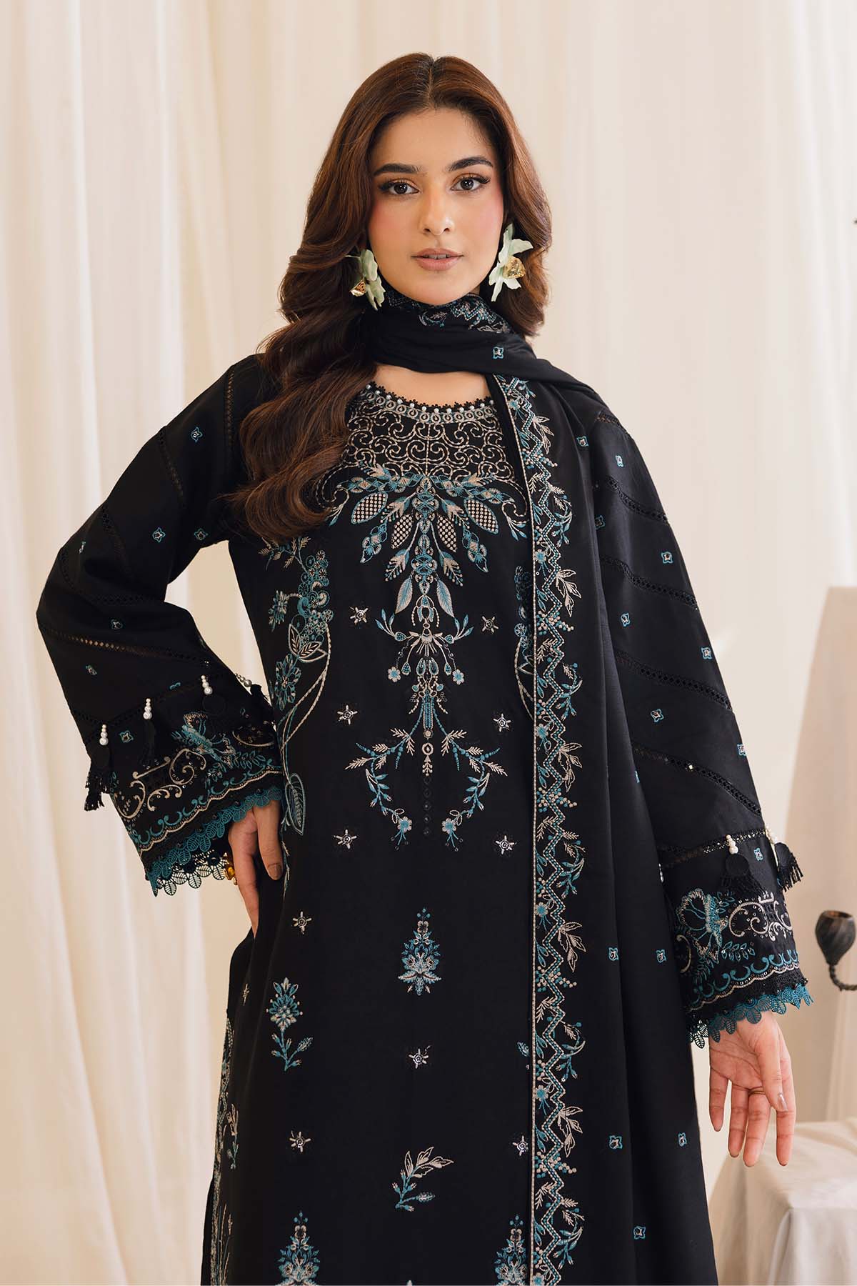 Peridot Cotray 596-B Unstitched 3-Piece Embroidered Slub Linen Suit - Al-Zafar Fabrics