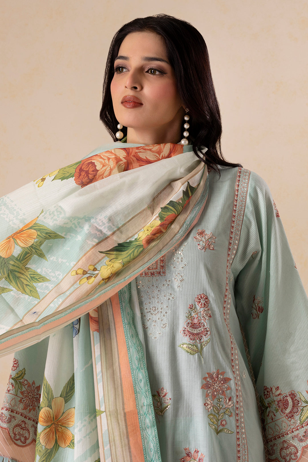Zellbury mint blue embroidered lawn 3 piece unstitched suit WUS25E30612, image 5