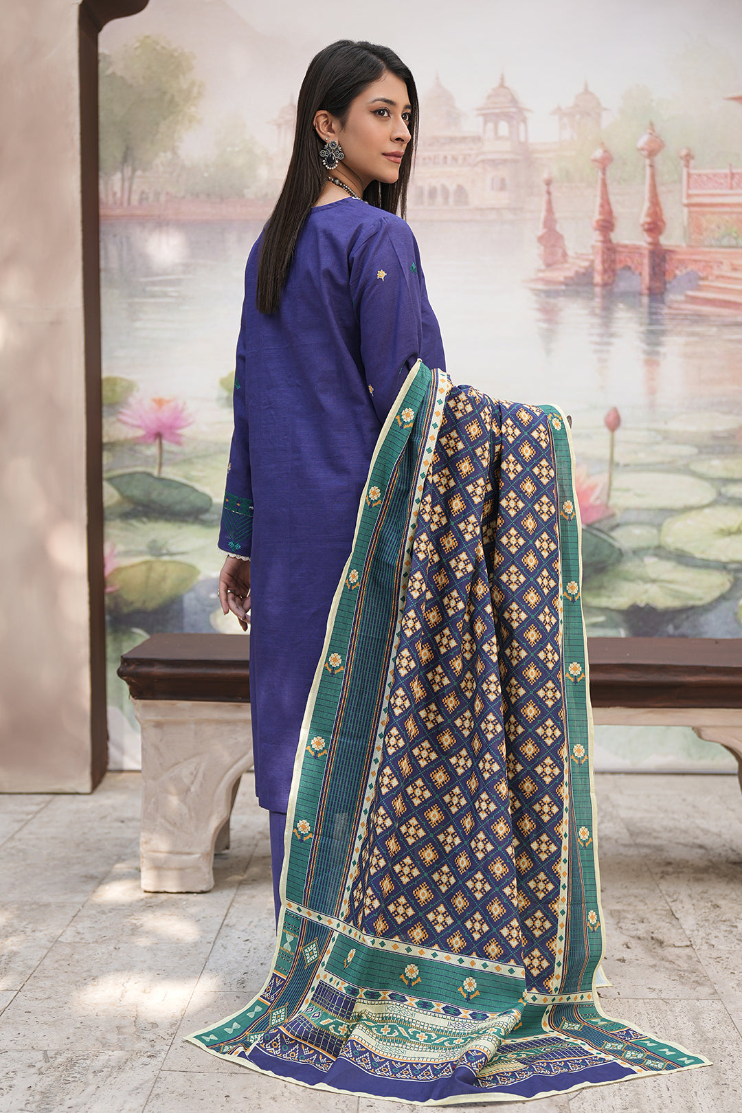 Zellbury purple with teal and mustard embroidery unstitched 3 piece suit WUW24E30406 image 5
