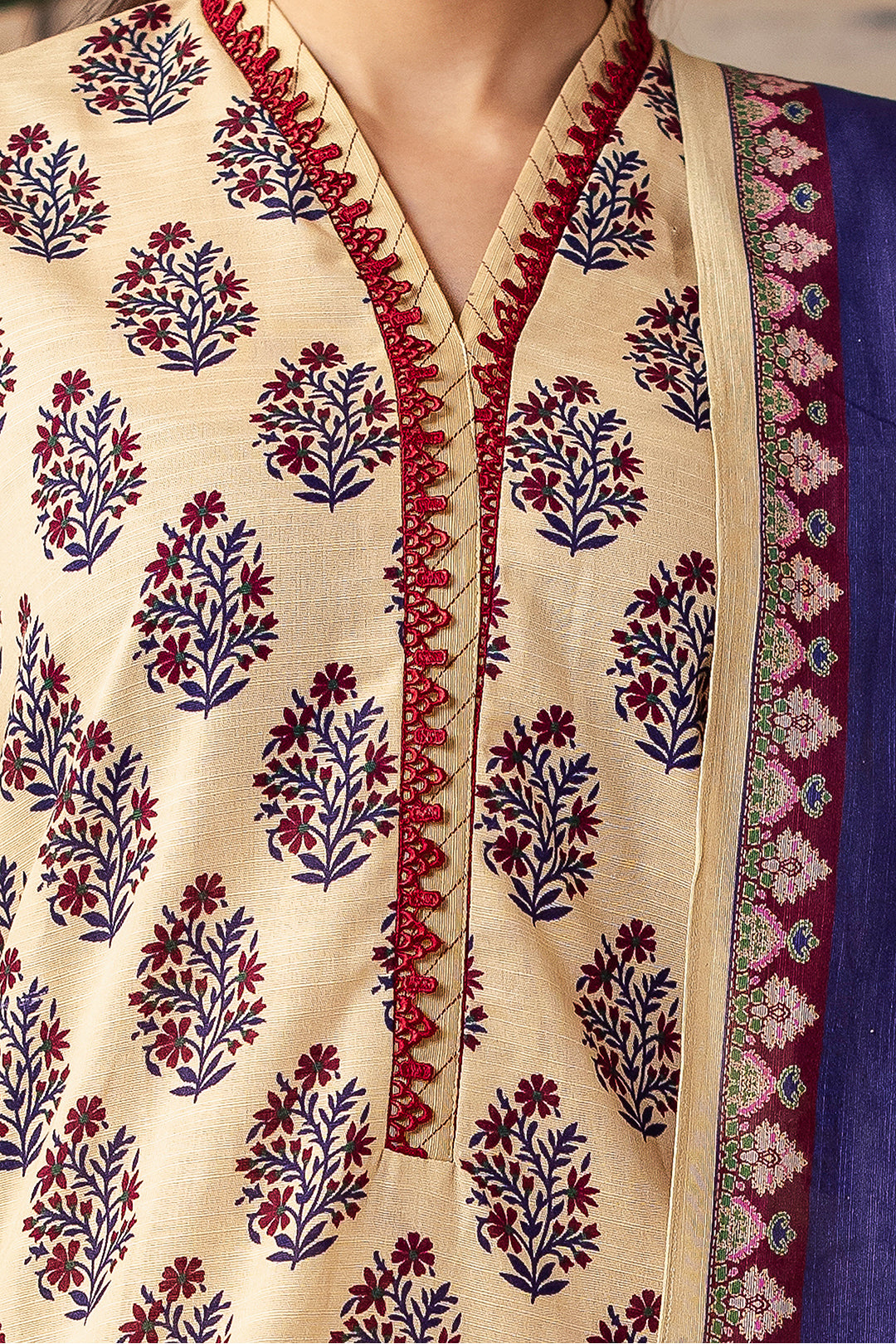 Zellbury cream with purple and maroon floral accents unstitched 3 piece suit WUW24X30195 image 4