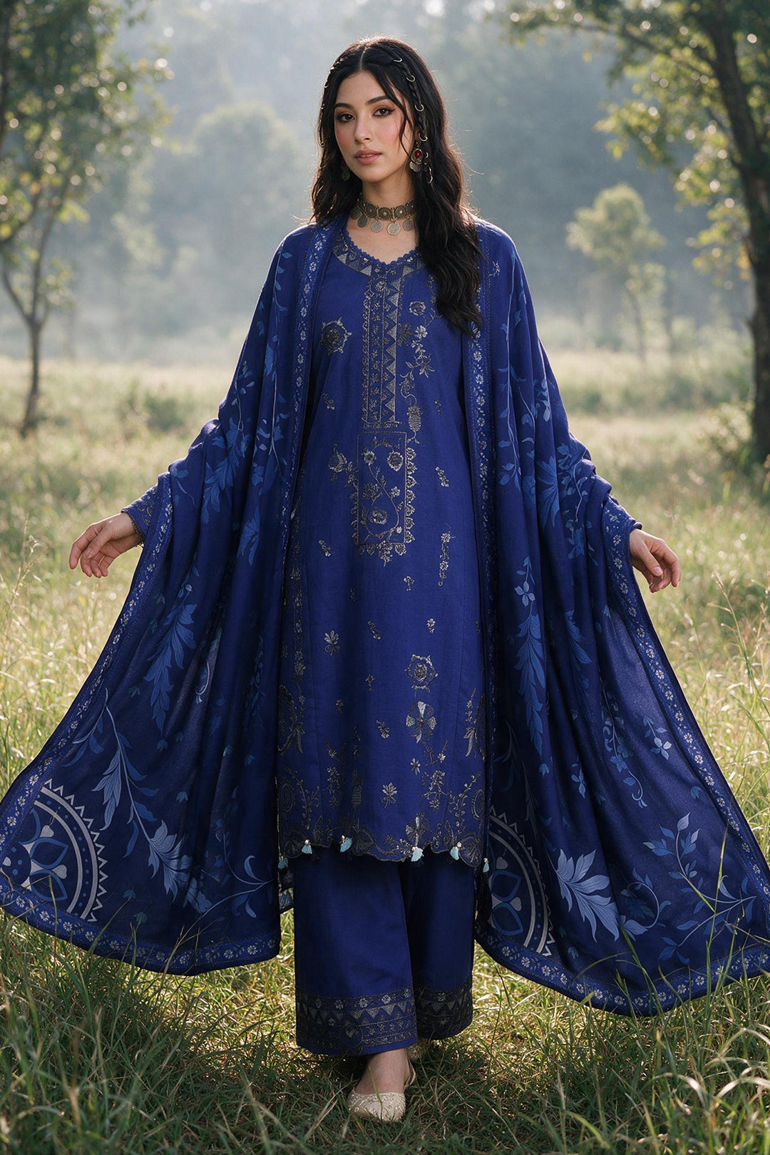 Zellbury royal blue 3 piece winter suit full look