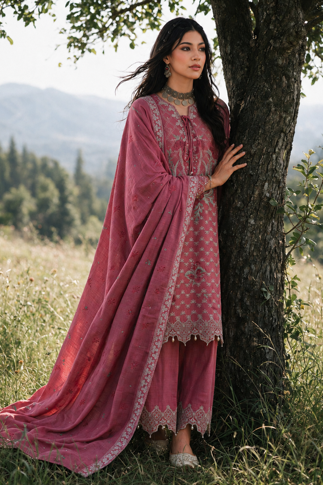 Zellbury dusty rose suit with matching shawl