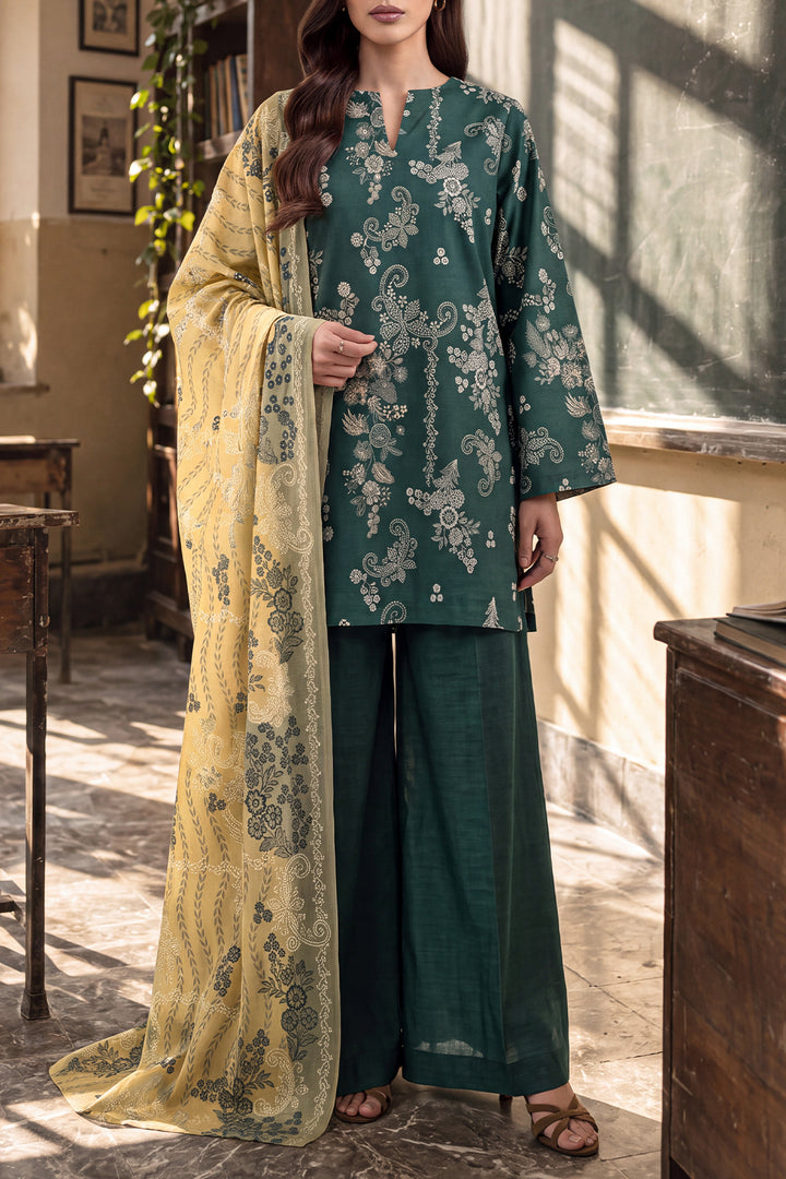 SAYA Printed Khaddar 3 Piece – Dark Green | U04-26675-P04A