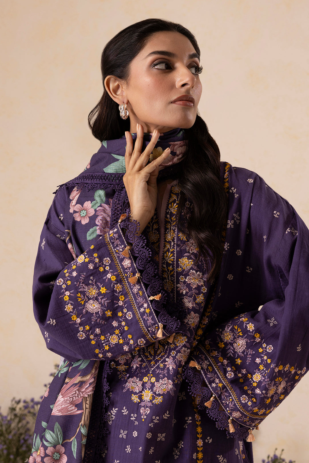 Zellbury Purple Embroidered Khaddar Unstitched Suit WUW25E30173 image 3