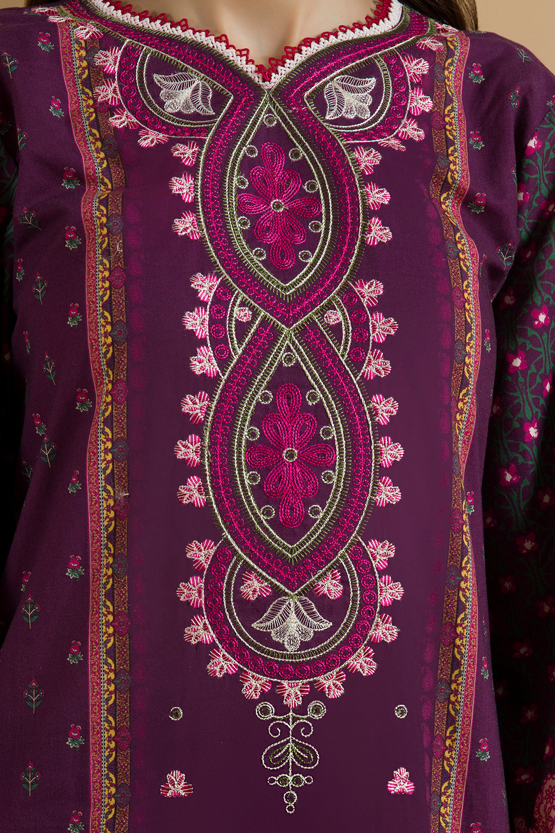 Zellbury Magenta Embroidered Linen 3 Piece Unstitched Suit – WUW25E30106 image 3
