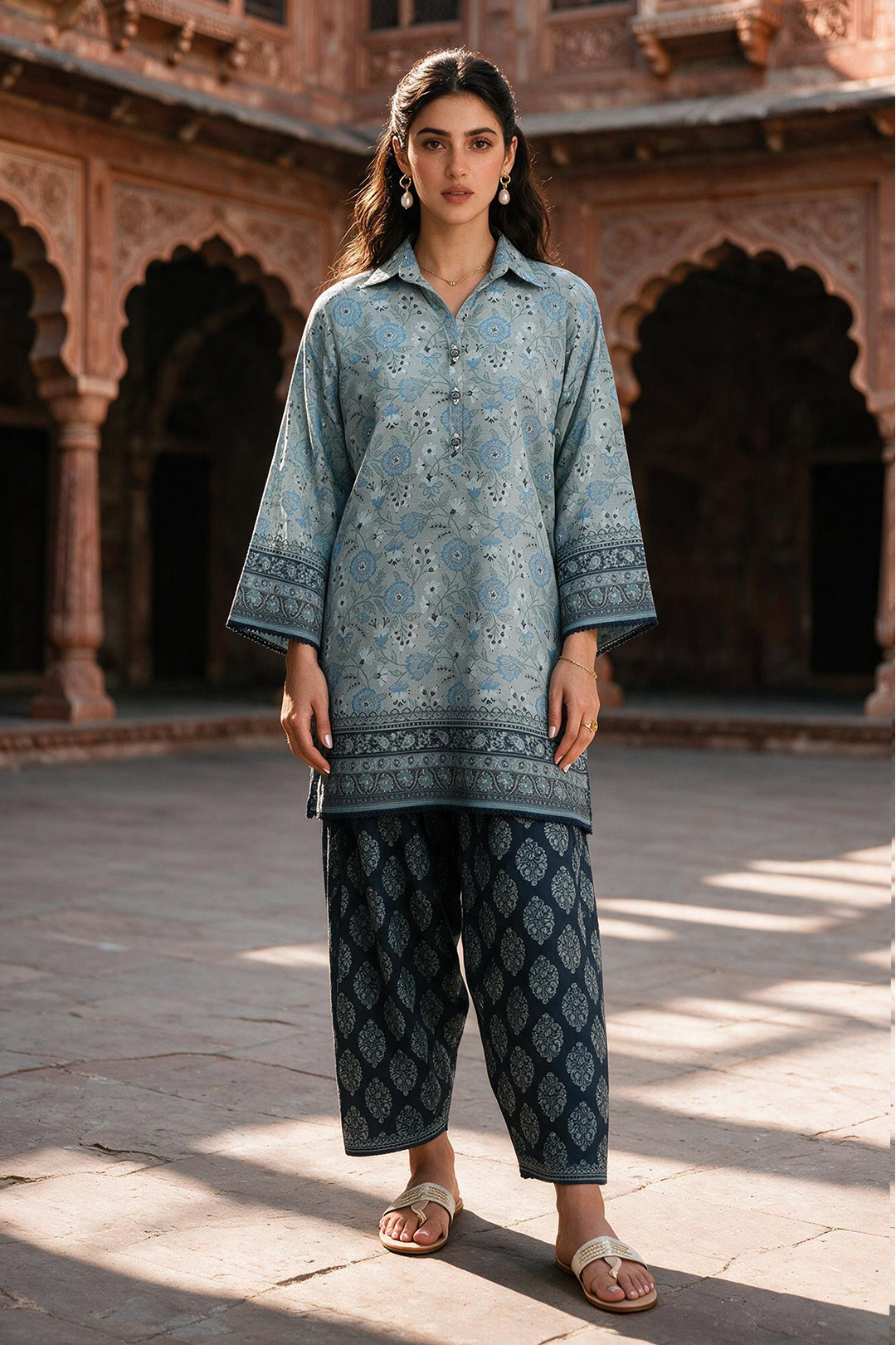 Zellbury light blue printed Khaddar 2 piece unstitched suit WUWQ1X20097 image 1