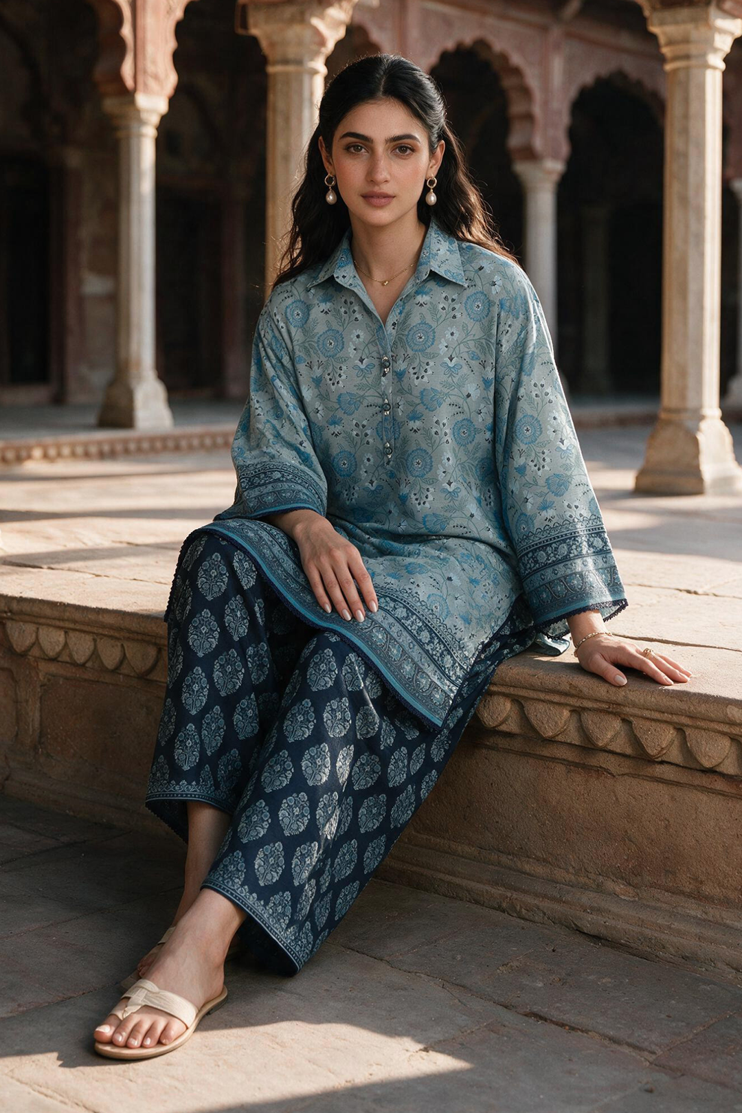 Zellbury light blue printed Khaddar 2 piece unstitched suit WUWQ1X20097 image 3