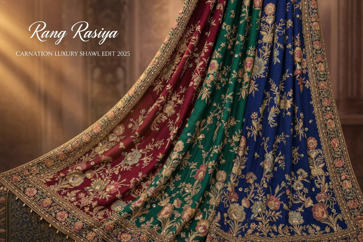 Rang Rasiya – Carnation Luxury Shawl Edit 2025 | Al-Zafar Fabrics - Al-Zafar Fabrics