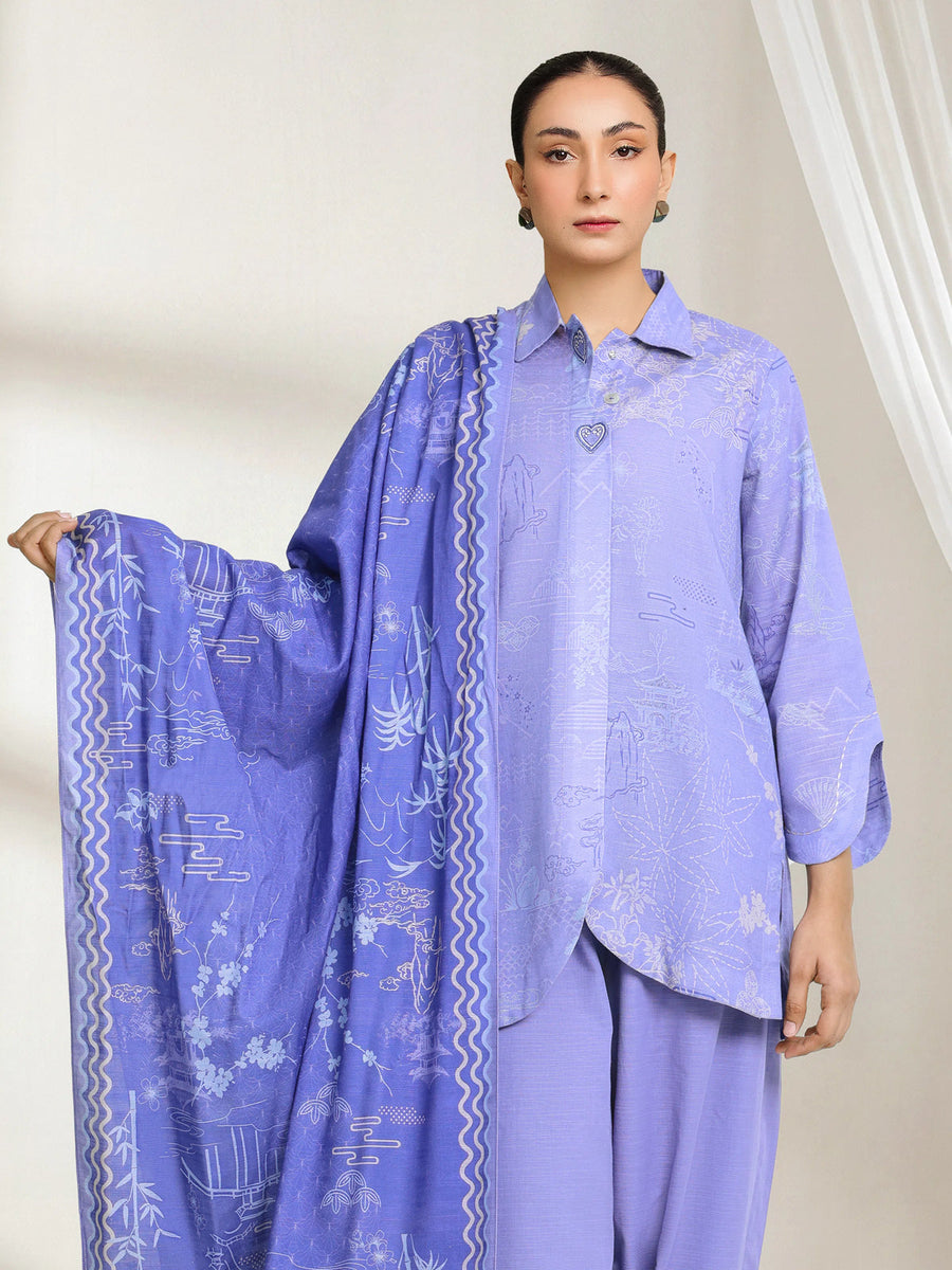 Edenrobe Lavender Printed Khaddar Suit Image 2