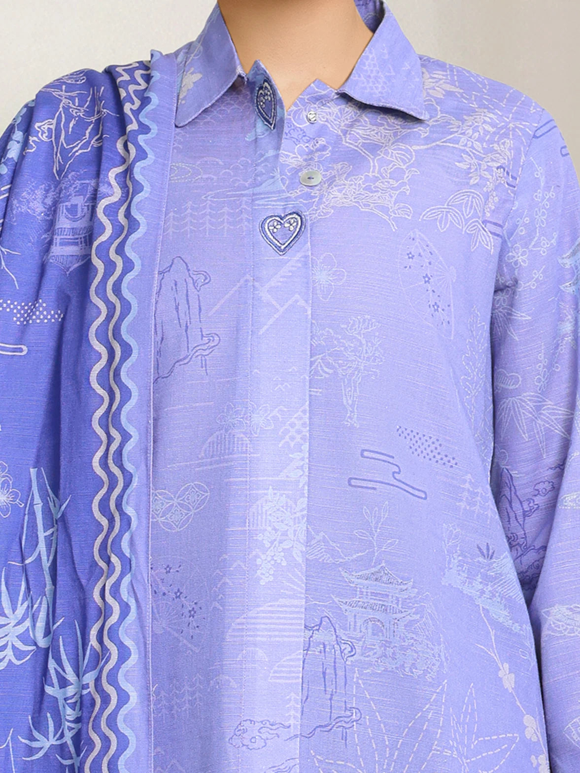 Edenrobe Lavender Printed Khaddar Suit Image 4