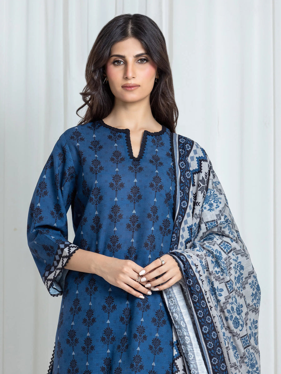 Edenrobe Blue Printed Khaddar Suit Image 2
