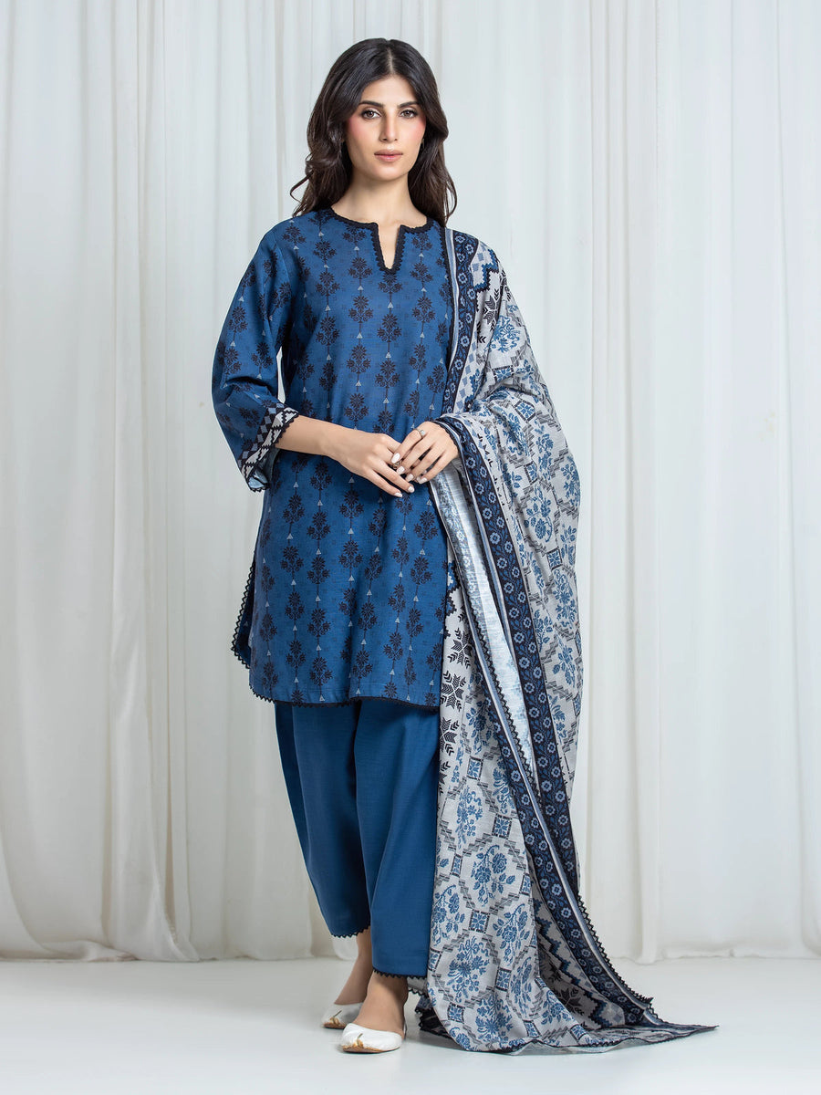 Edenrobe Blue Printed Khaddar Suit Image 1
