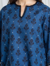 Edenrobe Blue Printed Khaddar Suit Image 3