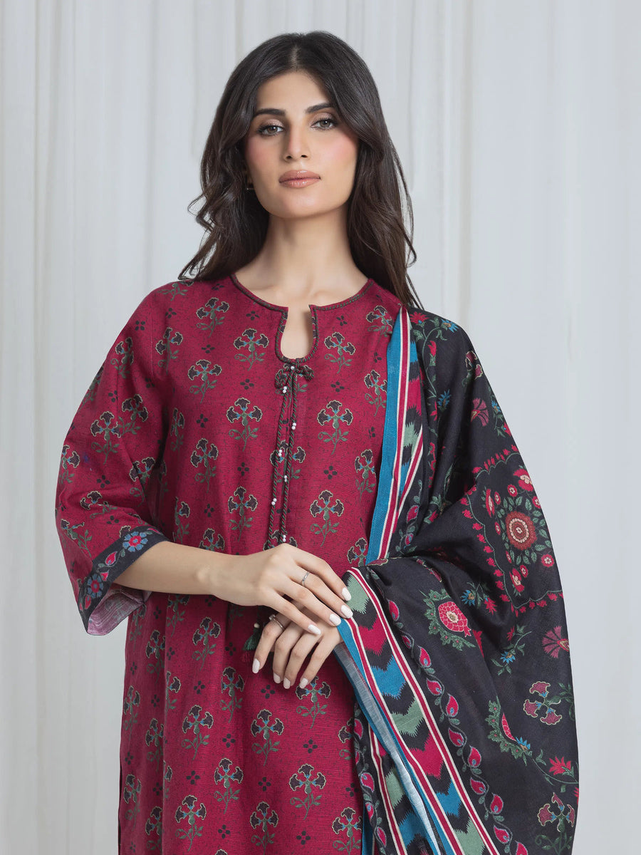 Edenrobe Pink Printed Khaddar Suit Image 2