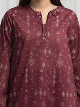 Edenrobe Maroon Printed Khaddar Suit Image 3