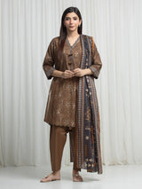 Edenrobe Dark Olive Printed Khaddar Suit – Image 1