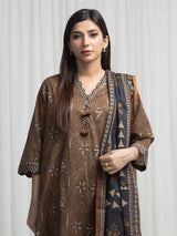 Edenrobe Dark Olive Printed Khaddar Suit – Image 2