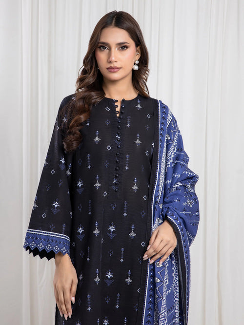 Edenrobe Black Printed Khaddar Suit 3 Piece Unstitched – Image 2