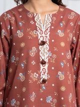 Edenrobe Brown Printed Khaddar Suit Image 3