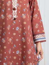Edenrobe Brown Printed Khaddar Suit Image 4