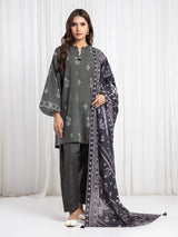 Edenrobe Green Printed Khaddar Suit Image 1