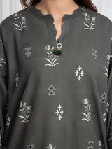 Edenrobe Green Printed Khaddar Suit Image 4