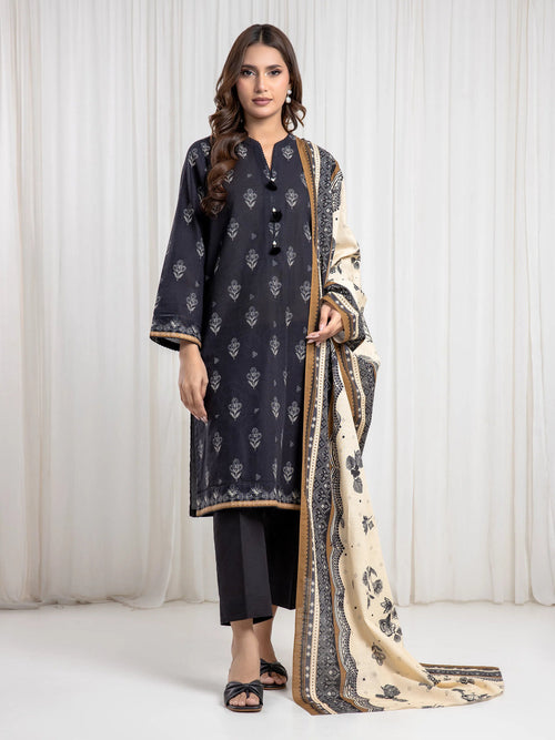 Edenrobe Black Printed Khaddar Suit Image 1