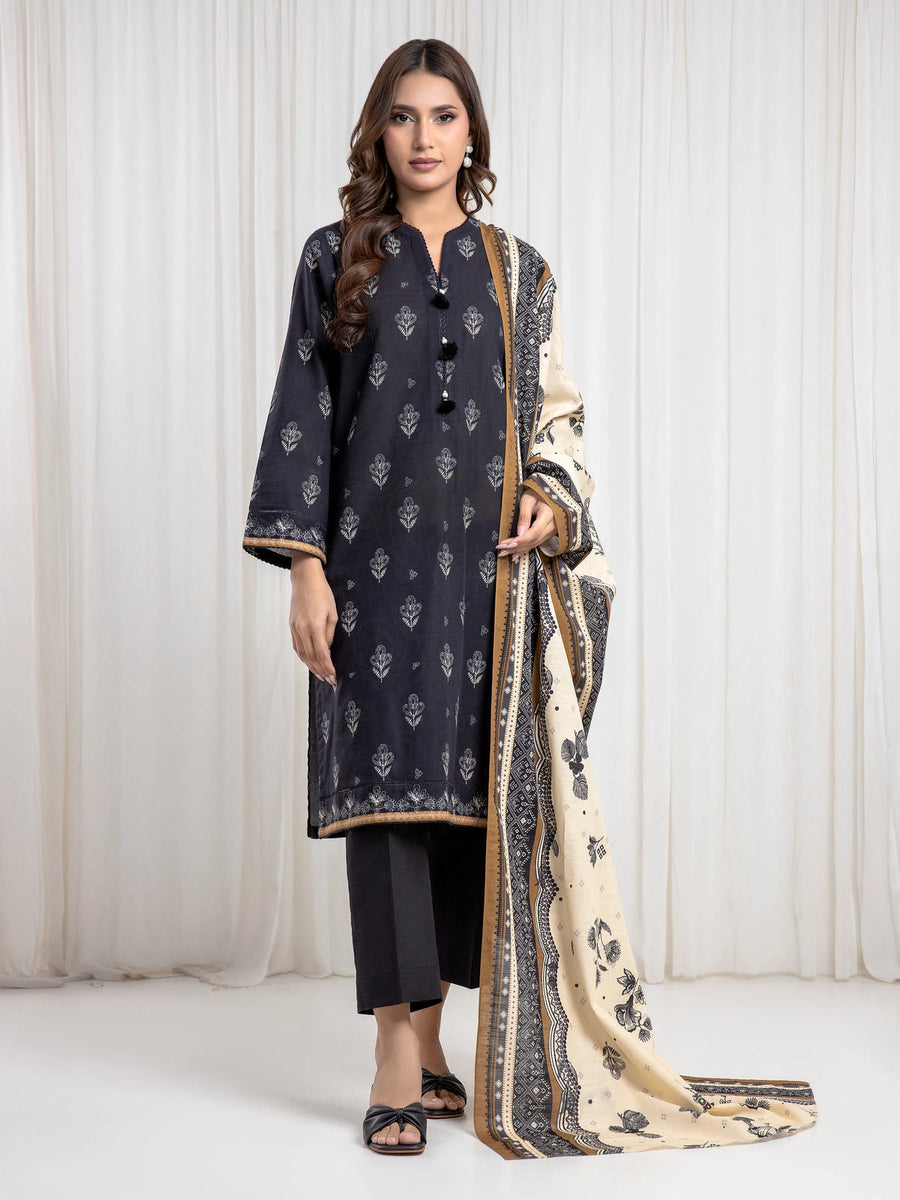 Edenrobe Black Printed Khaddar Suit Image 1