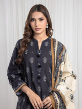 Edenrobe Black Printed Khaddar Suit Image 2