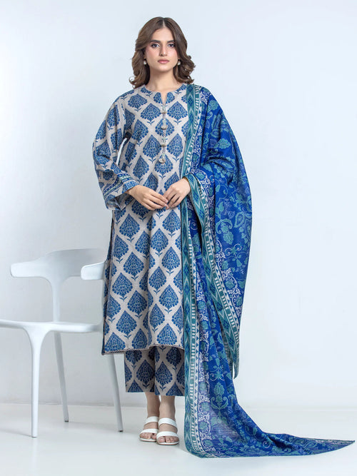 Edenrobe Ash Grey Printed Khaddar Suit Image 1
