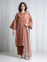 Edenrobe Brown Printed Khaddar Suit Image 1