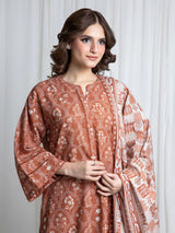 Edenrobe Brown Printed Khaddar Suit Image 2