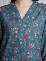 Edenrobe Teal Printed Khaddar Suit Image 3