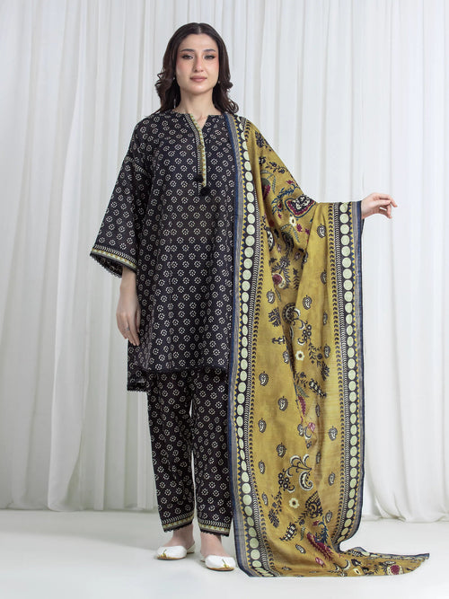 Edenrobe Black Printed Khaddar Suit Image 1