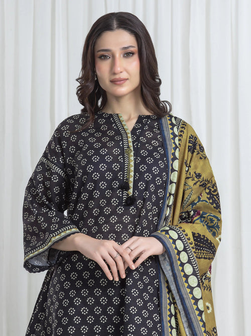 Edenrobe Black Printed Khaddar Suit Image 2