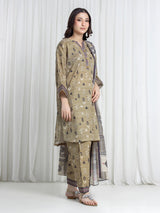 Edenrobe Khaki Printed Khaddar Suit Image 5
