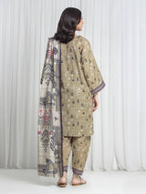 Edenrobe Khaki Printed Khaddar Suit Image 6