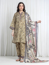 Edenrobe Khaki Printed Khaddar Suit Image 1