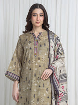 Edenrobe Khaki Printed Khaddar Suit Image 2